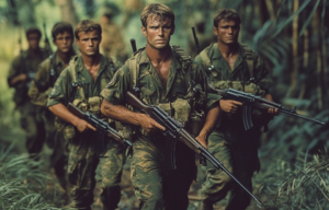 AI rendering of MACV-SOG Commandos walking through the Vietnamese jungle