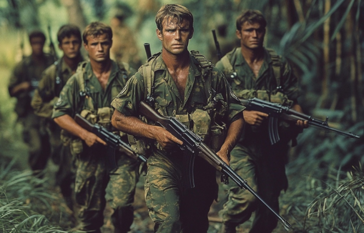 AI rendering of MACV-SOG Commandos walking through the Vietnamese jungle