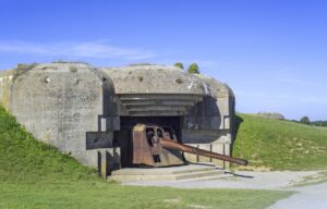 German 152 mm navy gun in bunker of the Batterie Le Chaos.