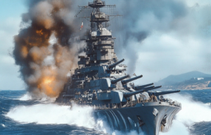 AI rendering of the USS Texas (BB-35) anchored off the coast of Paris, France
