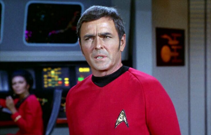 James Doohan as Chief Engineer Montgomery 'Scotty' Scott on the Star Trek: The Original Series episode, "Whom Gods Destroy."