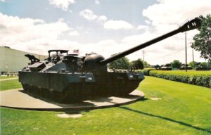 Front three-quarter view of the T28 at the Patton Museum.