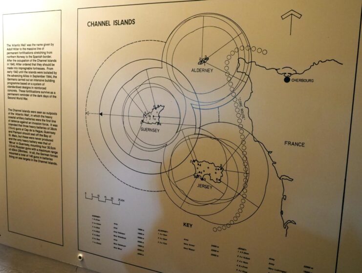 Diagram showing the range of weapons used to defend the Chanel Islands during World War II
