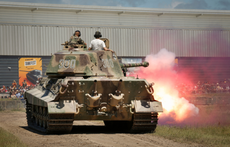 A King Tiger firing its gun