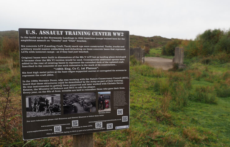 Plaque explaining an area's World War II-era history