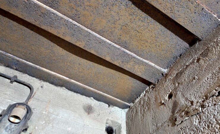 View of the steel roof and electric fitting of the World War II-era German bunker