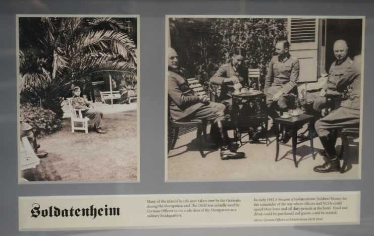Two images of German soldiers sitting in the garden of the Old Government House. There's a description of the images beneath