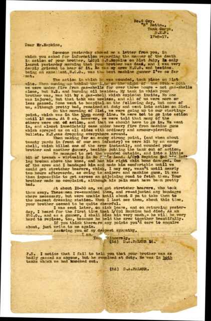 Photocopy of the letter written by Lt. D.A. Palmer