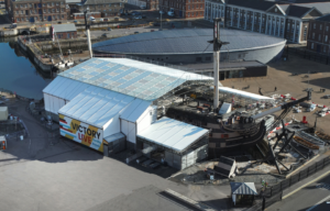 Aerial view of the worksite where HMS Victory's restoration is taking place