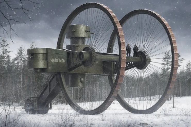 An artistic depiction of the Tsar Tank from World War 1.