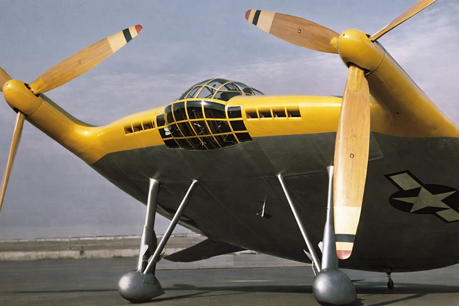 A shot of the Vought V-173 on a run way.