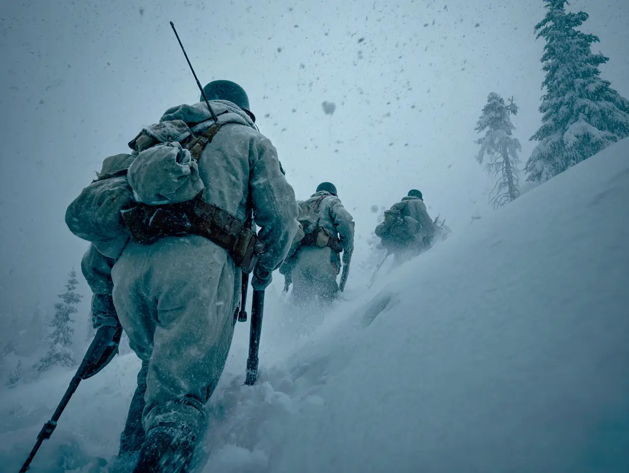 An image of the Finnish Ski patrol during the battle of the bulge.