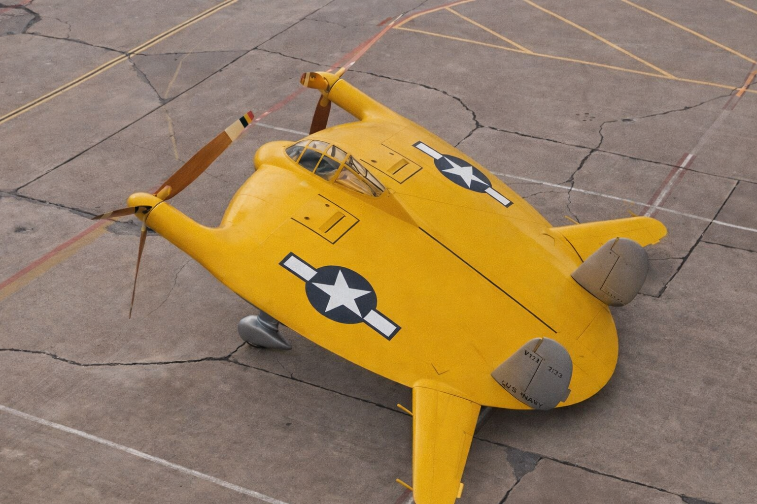 A shot of the Vought V-173 on a run way.