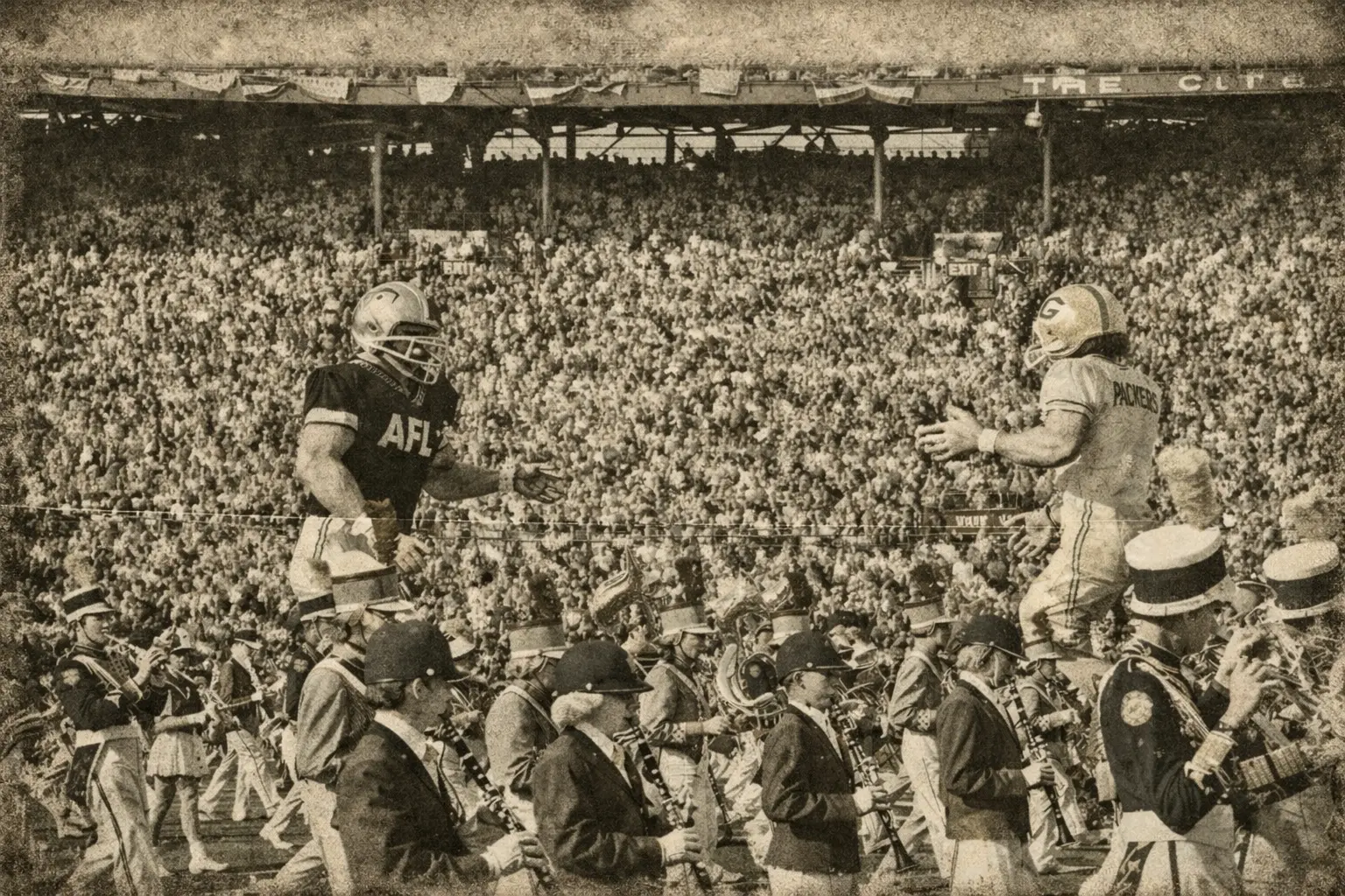 Watercolor depiction of the second AFL-NFL World Championship Game