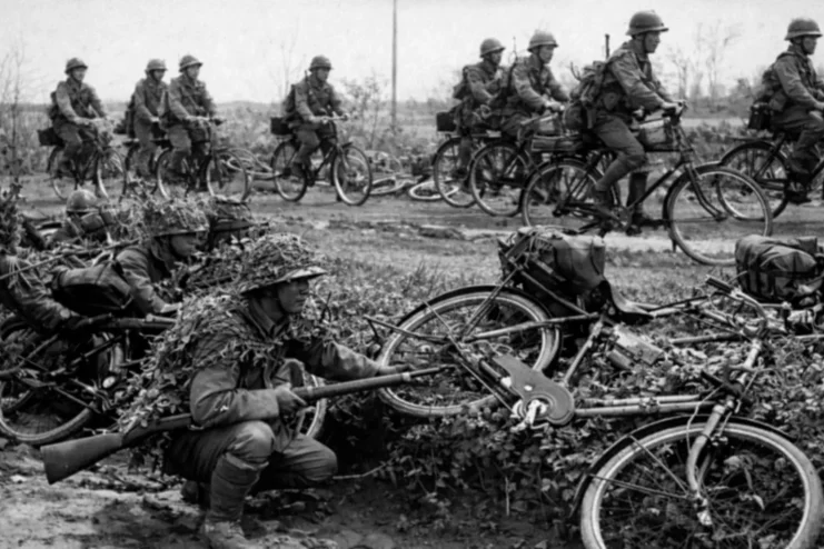 Japanese soldiers on Bicycles during the Japanese Bicycle Blitzkrieg in Singapore.