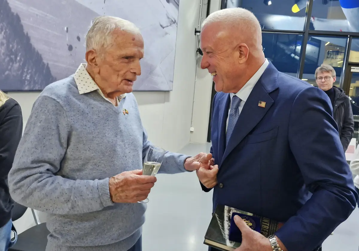 US ambassador to Belgium Bill White pictured during a meeting with ten American veterans who participated in the Second World War, organized in the context of the 81st anniversary of the Battle of the Ardennes, on Friday 12 December 2025, in Bastogne.