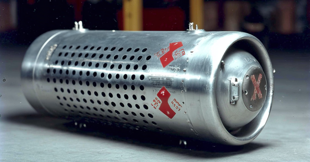 Cinematic representation of a cannister in which the bat would be dropped