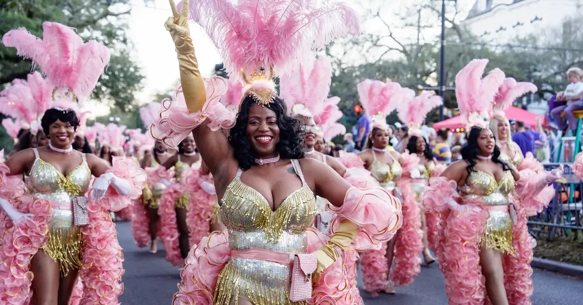 NOLA Lolas march in the Krewe of Oshun parade during Mardi Gras 2026 on February 06, 2026 in New Orleans