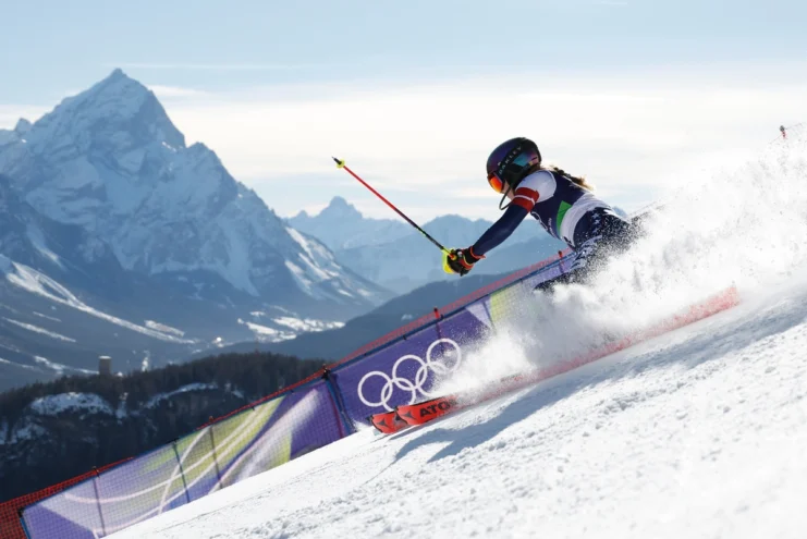 Mikaela Shiffrin of Team United States competes during the Women's Slalom Run on day twelve of the Milano Cortina 2026 Winter Olympics at Tofane Alpine Skiing Centre on February 18, 2026 in Cortina d'Ampezzo, Italy.