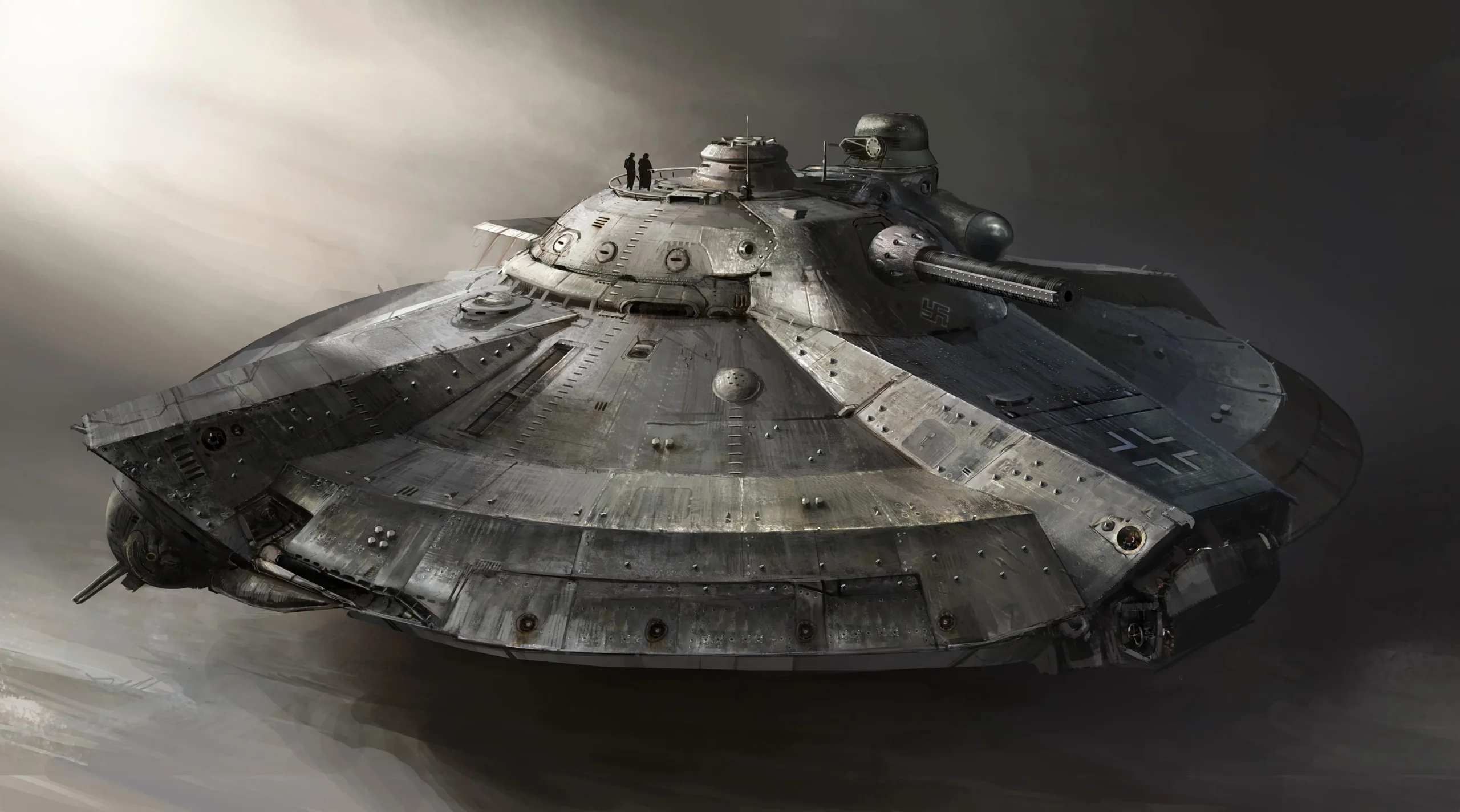 An image of a Nazi UFO from the BTS of the movie Iron Sky.