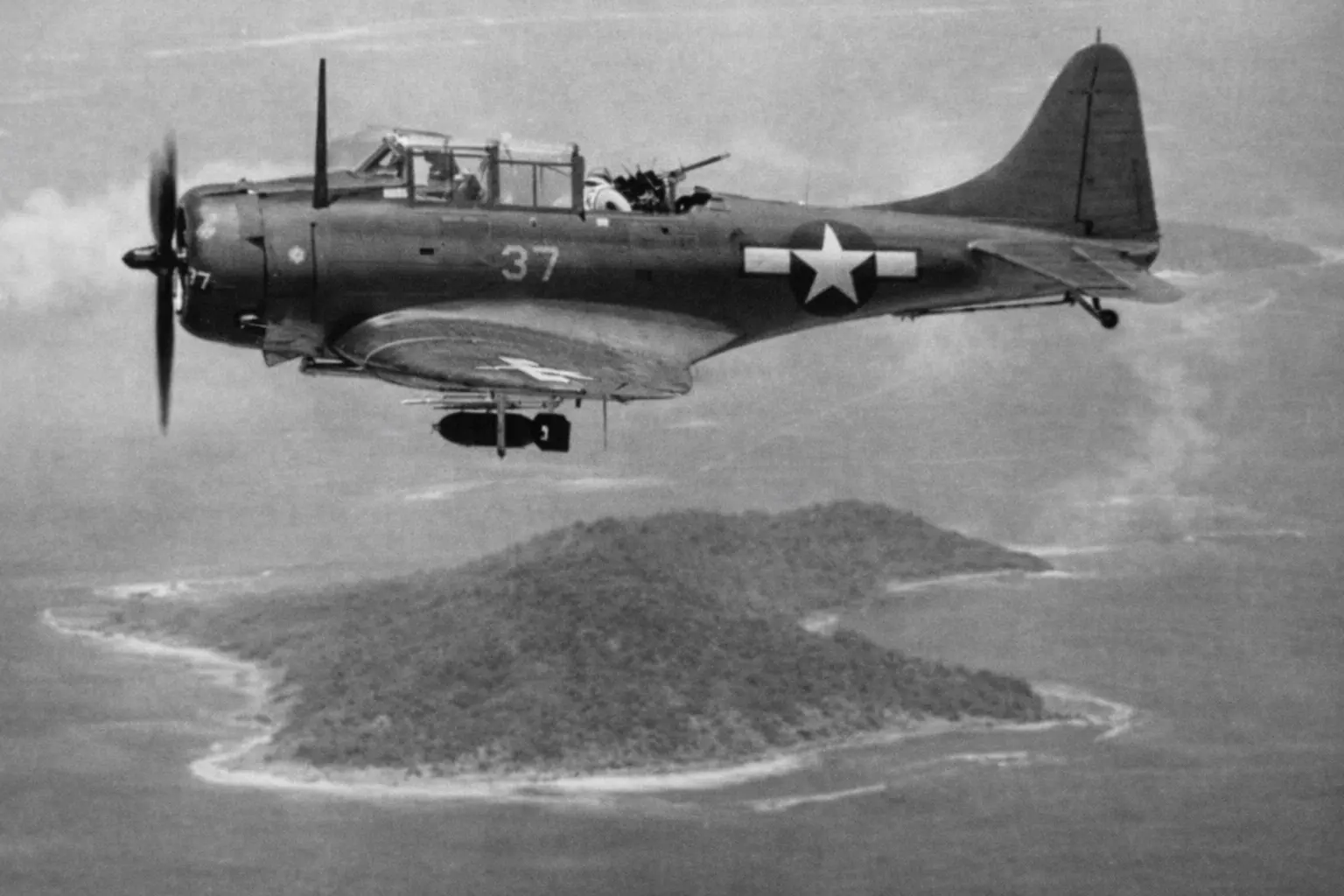 SBD Dauntless Flying in the sky.