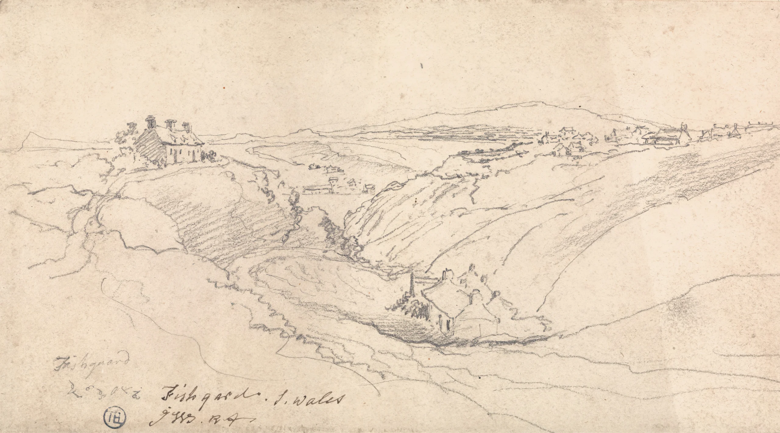 Fishguard, Pembrokeshire, South Wales, James Ward, 1769–1859, British, undated, Graphite on medium, smooth, beige wove paper mounted on medium, slightly textured, laid paper