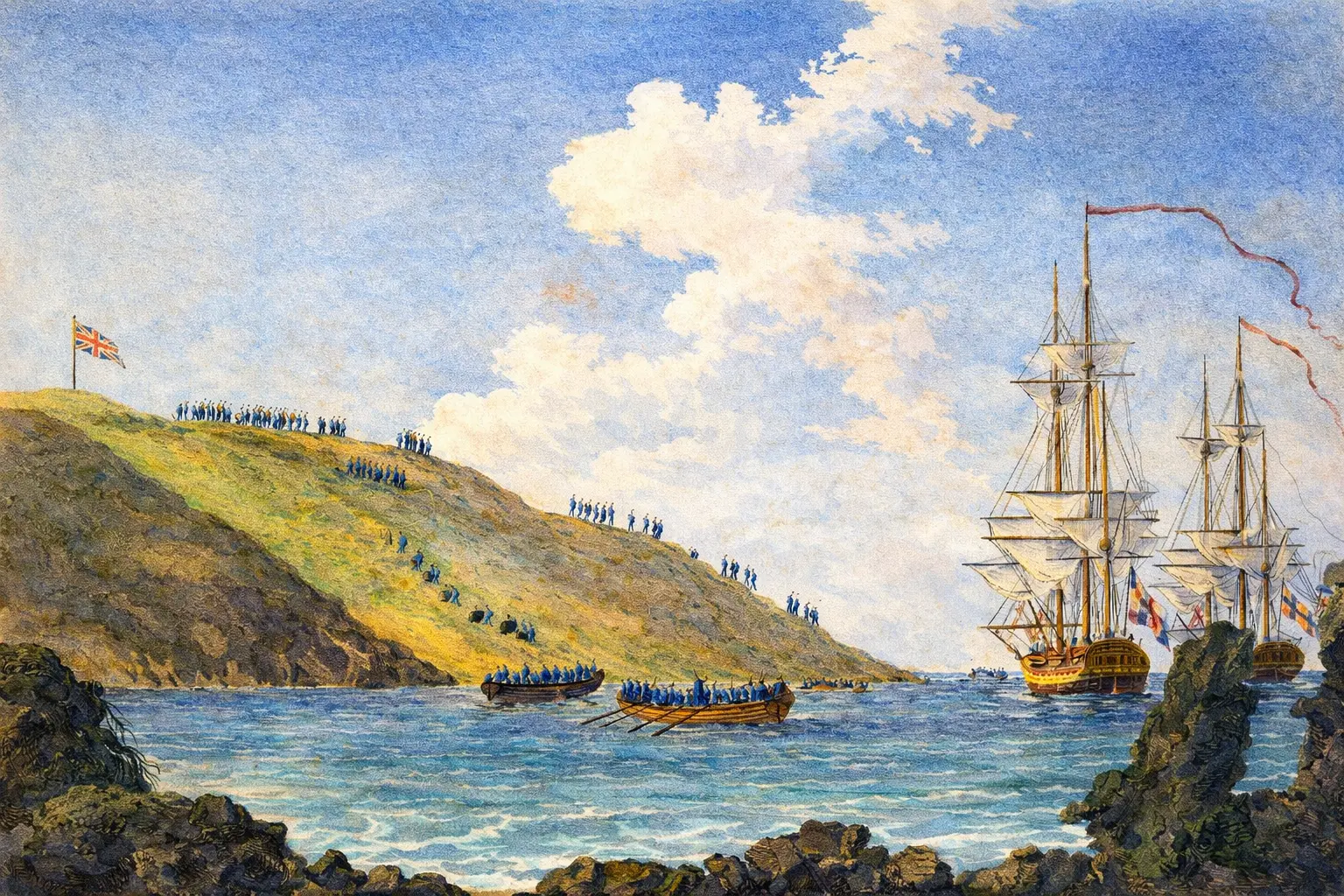 An artistic depiction of the Battle of Fishguard.