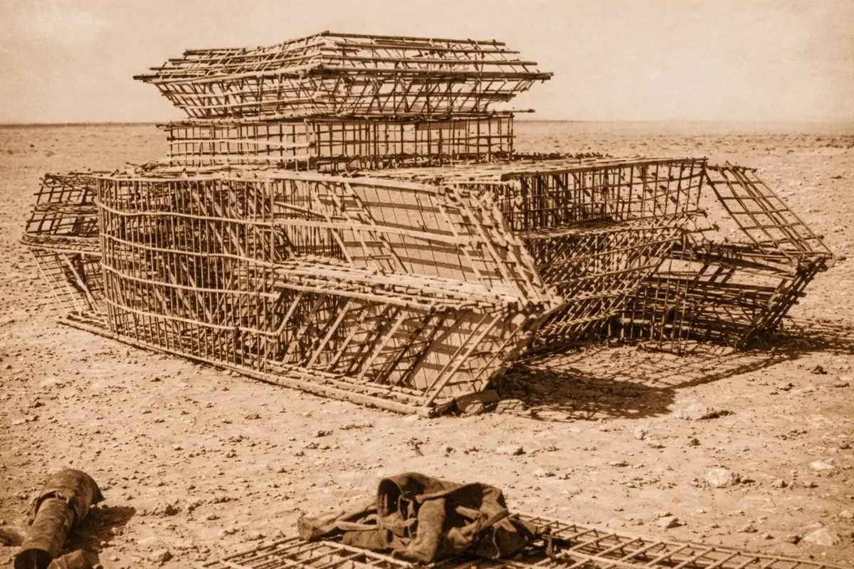 A shot of a fake tank during Operation Bertram