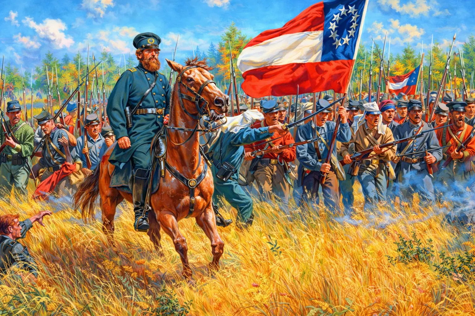 An artistic depiction of the First battle of Bull Run.