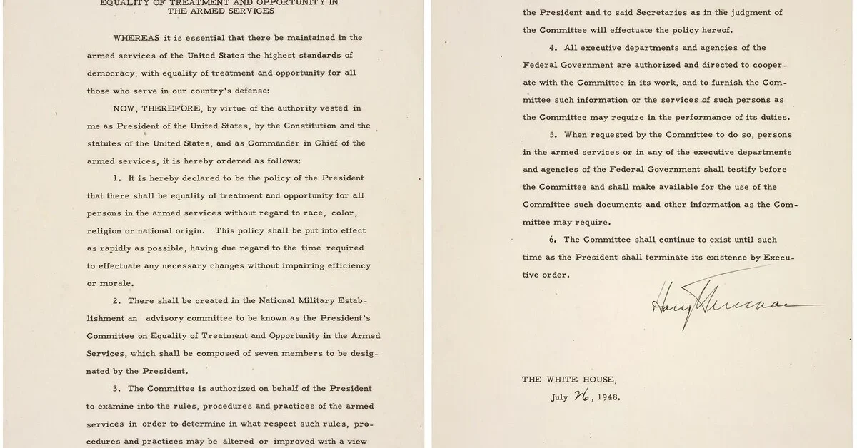 Executive Order 9981, July 26, 1948; General Records of the United States Government; Record Group 11; National Archives Building, Washington.
