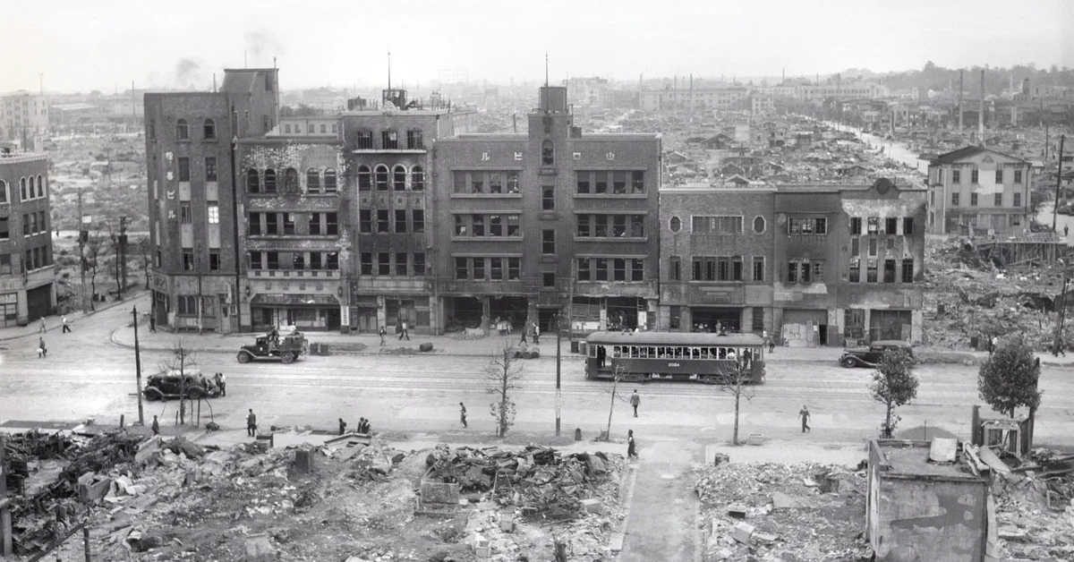 Bombed Area near Imperial Palace, Tokyo, Japan, ACME War Pool Correspondent, September 1945. 