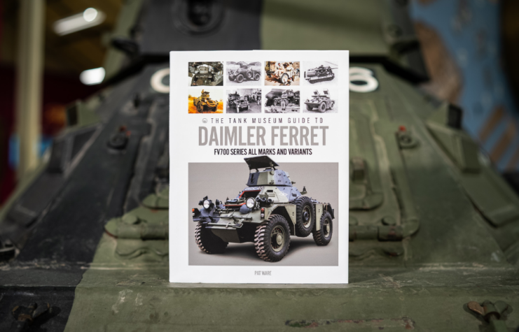 'The Tank Museum Guide to Daimler Ferret' against a backdrop featuring a nondescript military vehicle