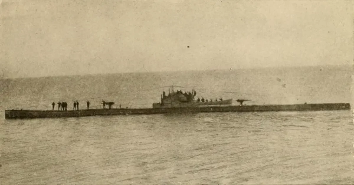 Remarkable photograph of German Submarine U-65, terror of the sea, in act of holding up Liner. This is probably the only photograph showing a German U-boat actually holding up a liner at sea. Taken from "The people's war book; history, cyclopaedia and chronology of the great world war" 1919, page 137.