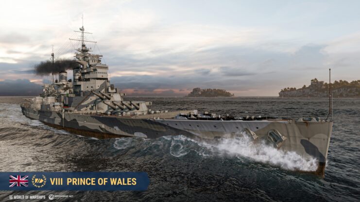 In-game screenshot showing HMS Prince of Wales (53) at sea
