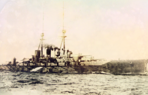 The Japanese battle ship Kongõ at sea.