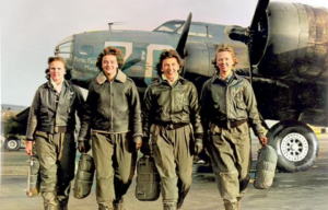 L to R: Frances Green, Peg Kirchner, Ann Waldner and Blanche Osborne, WASPs who were trained to ferry the Boeing B-17 Flying Fortress, 1944.