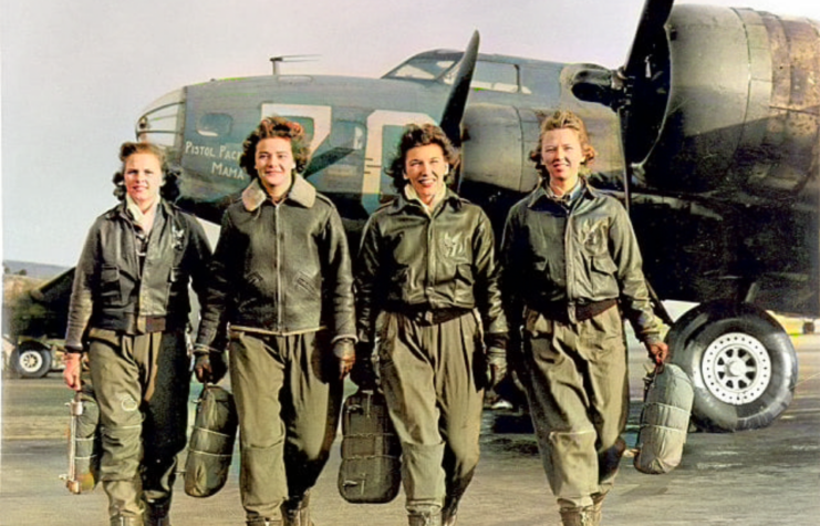 L to R: Frances Green, Peg Kirchner, Ann Waldner and Blanche Osborne, WASPs who were trained to ferry the Boeing B-17 Flying Fortress, 1944.